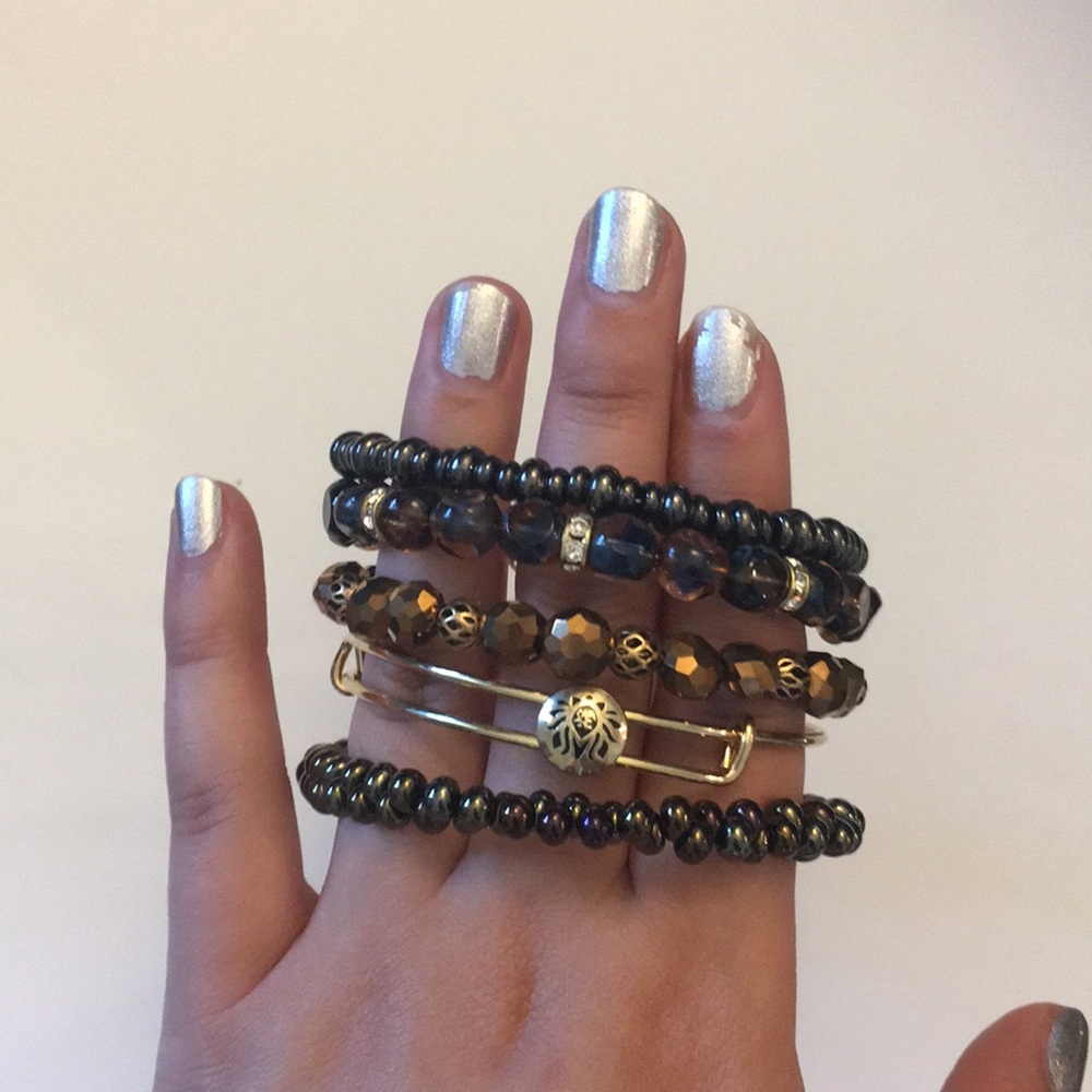 Alex and Ani Gold and Brown Hued Bracelets (5)